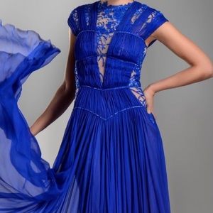 New Tadashi Shoji Cobalt Blue Royal Blue Silk Illusion gown 14